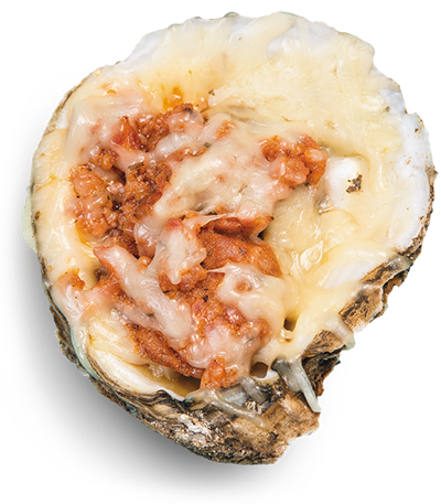 Cajun Baked Oysters made with Creole Butter, Andouille Sausage & Parmesan Cheese